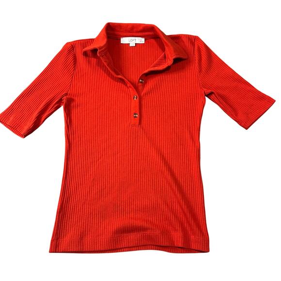 LOFT Women's Ribbed Polo Shirt Petite Size SP In Red - Picture 1 of 10